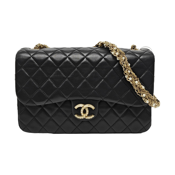 Quilted Lambskin Top Handle Bag Black
