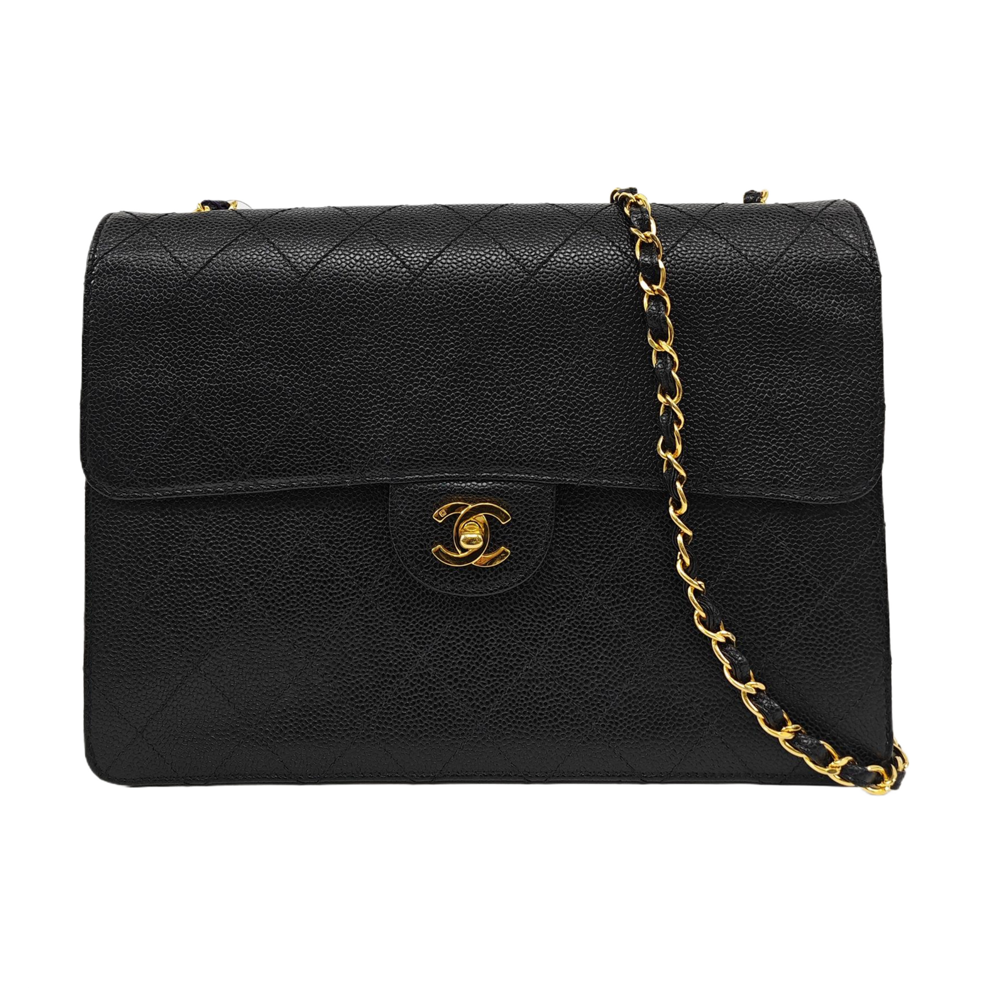 CLASSIC FLAP Jumbo Quilted Grained Calfskin Black