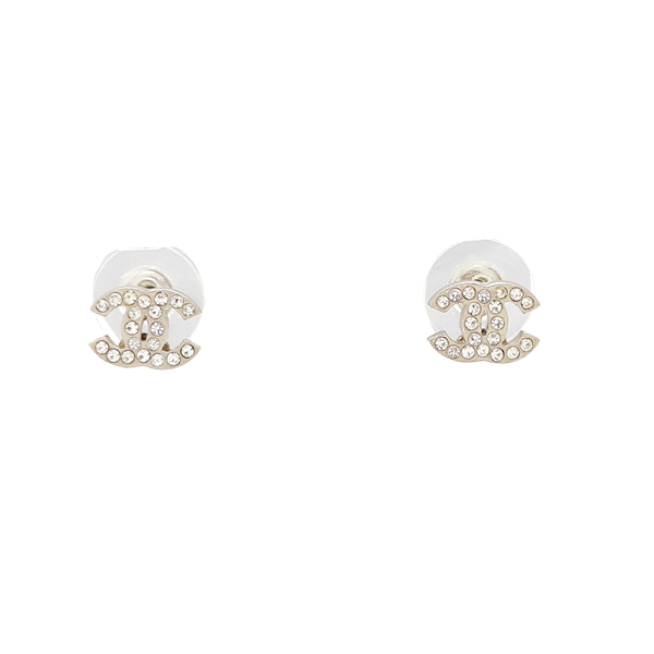 CC Logo Metal Silver Stud Earrings