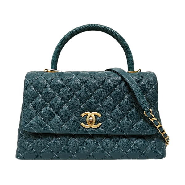 COCO HANDLE Medium Quilted Grained Calfskin Green