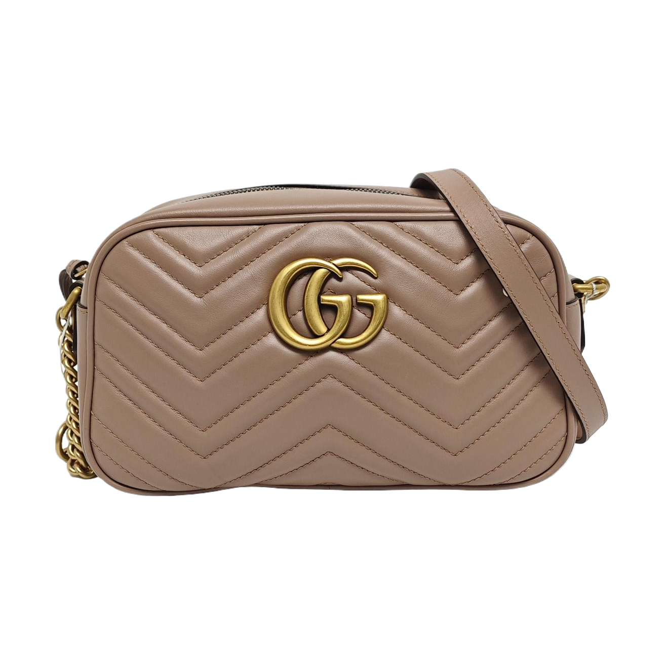 Authenticated pre-owned  GG Marmont Small Quilted Calfskin Beige - Shoulder Bag at Looply