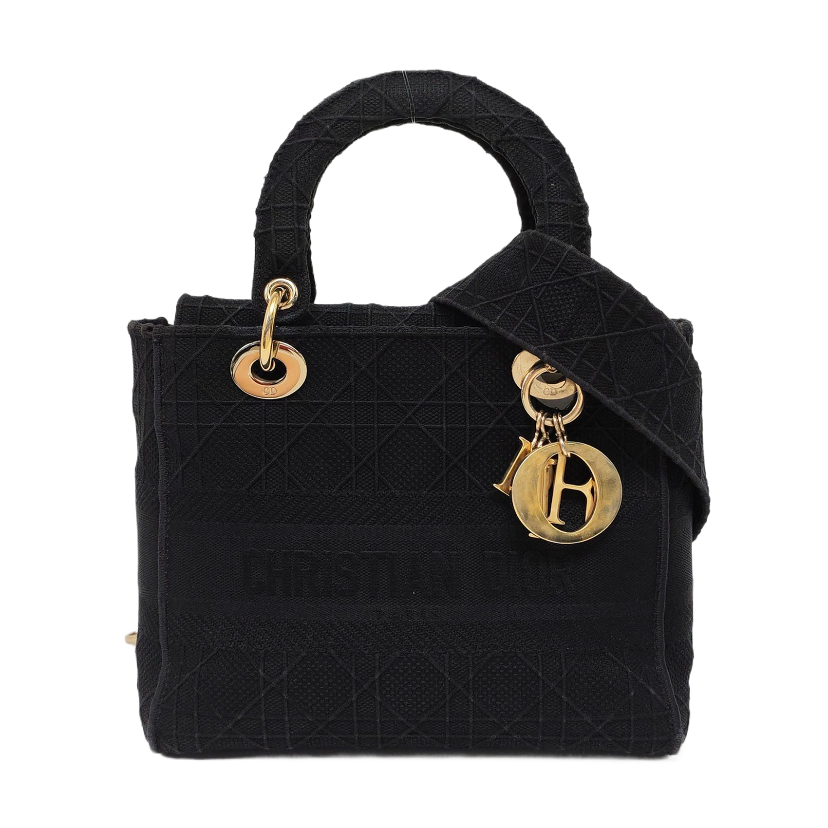 Authenticated pre-owned  Lady D-Lite Medium Cannage Canvas Black - Shoulder Bag at Looply
