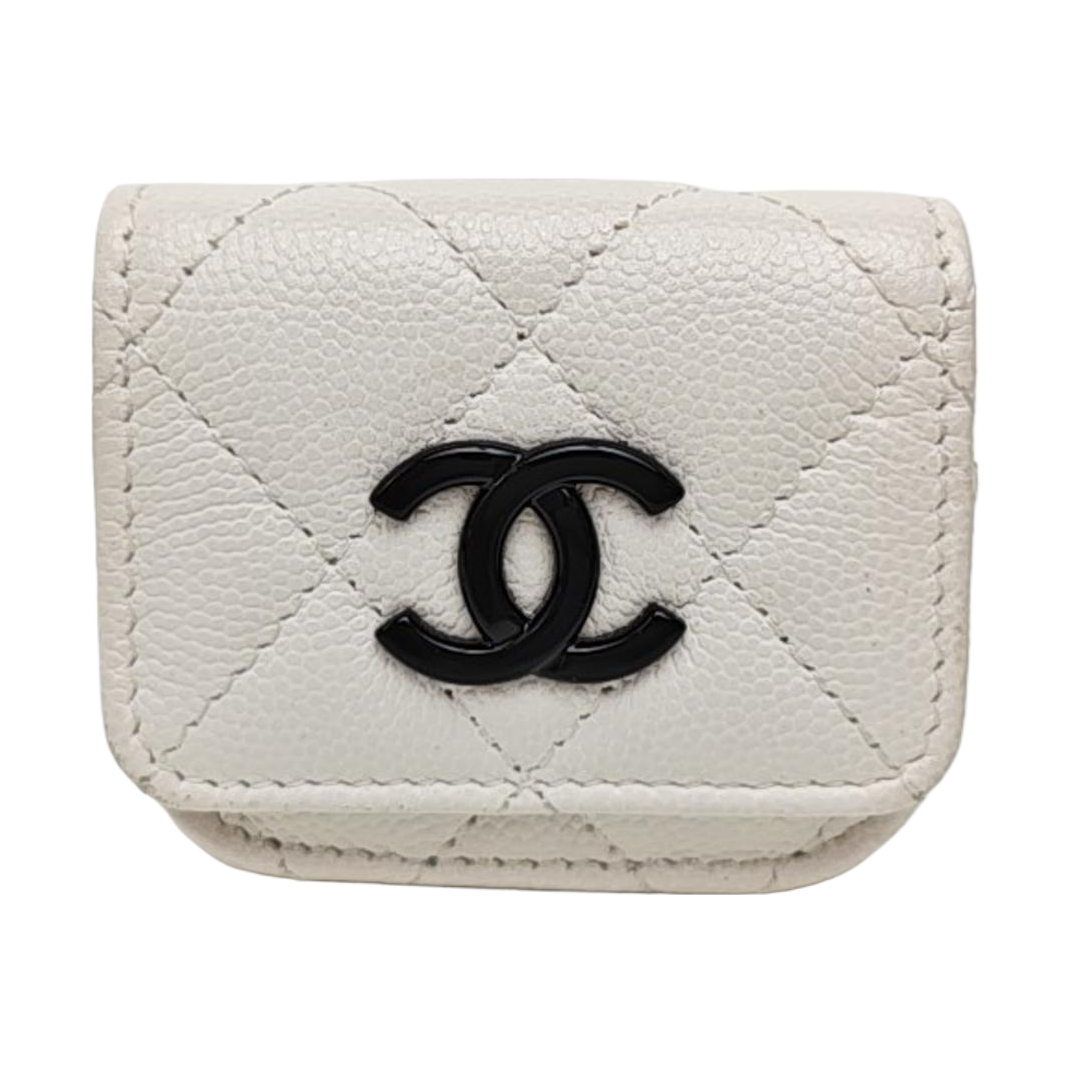 Quilted Grained Calfskin Shoulder Bag White