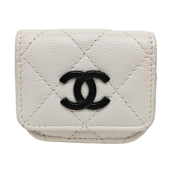 Quilted Grained Calfskin Shoulder Bag White