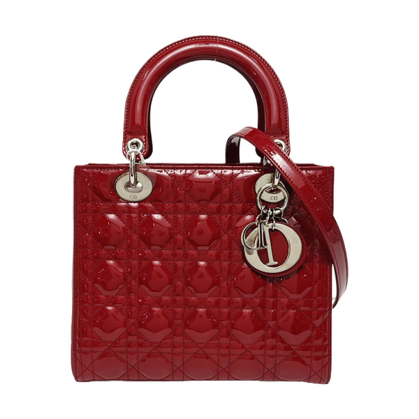 Lady Dior Medium Cannage Patent Leather Red