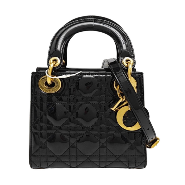 Lady Dior Mini Cannage Patent Leather Black