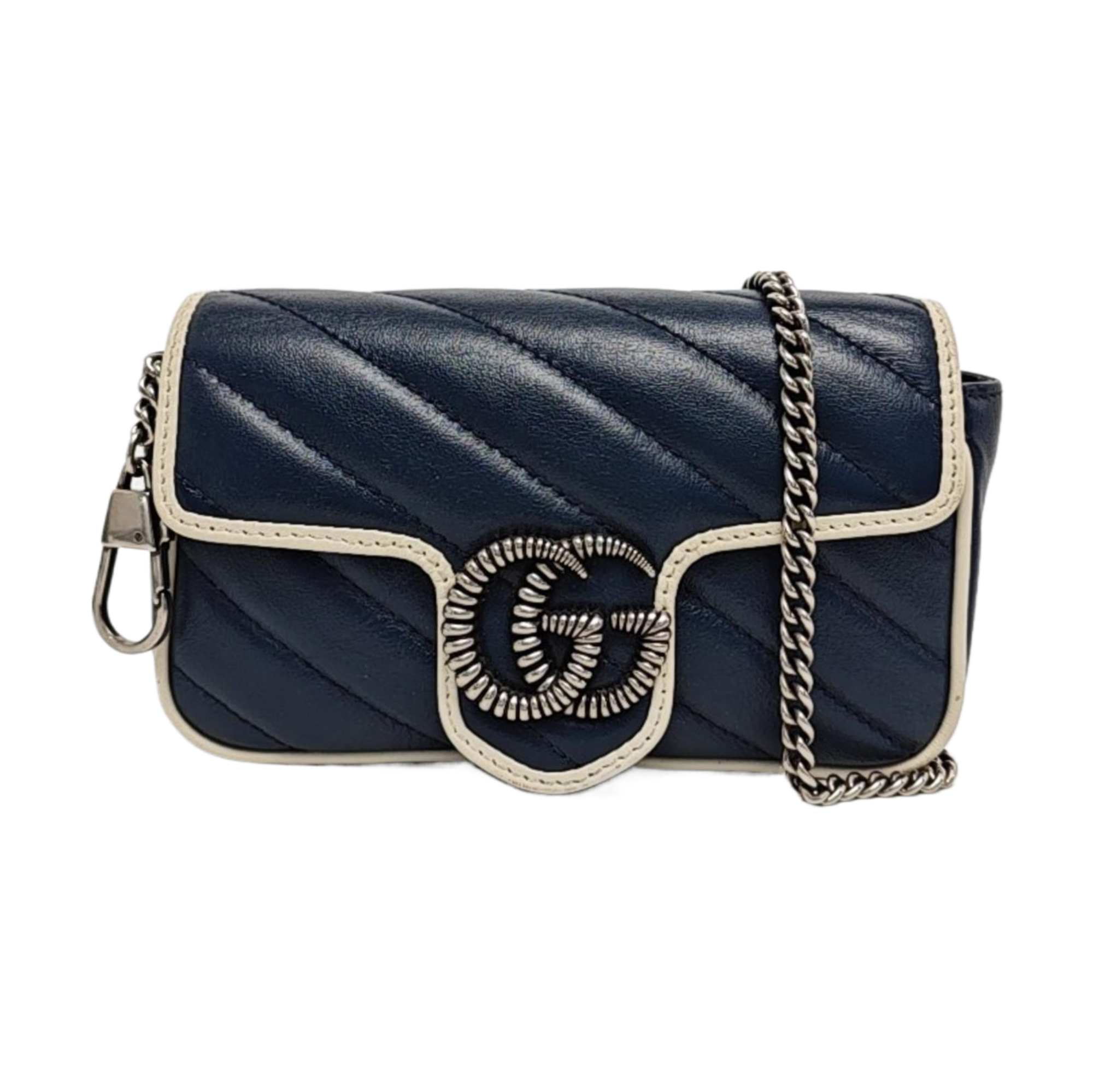 Authenticated pre-owned  GG Marmont Super Mini Quilted Calfskin Blue - Crossbody Bag at Looply