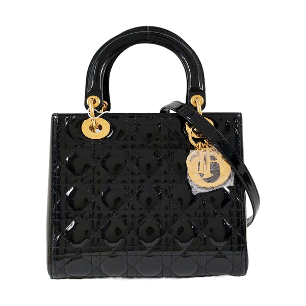 Lady Dior Medium Cannage Patent Leather Black