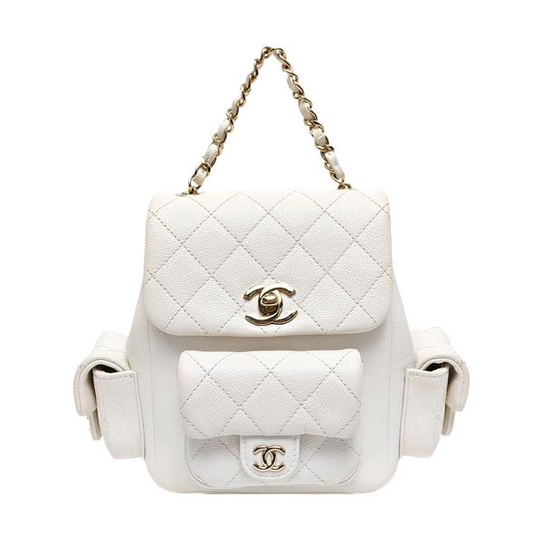 Quilted Grained Calfskin Small White