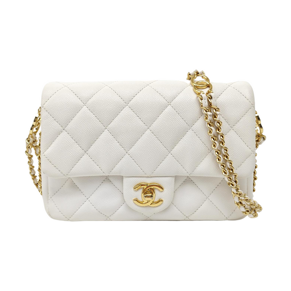Quilted Grained Calfskin Shoulder Bag White