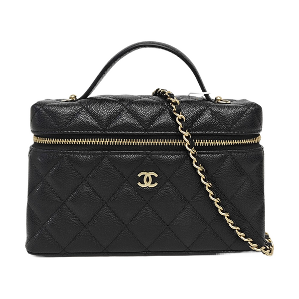 Quilted Grained Calfskin Shoulder Bag Black