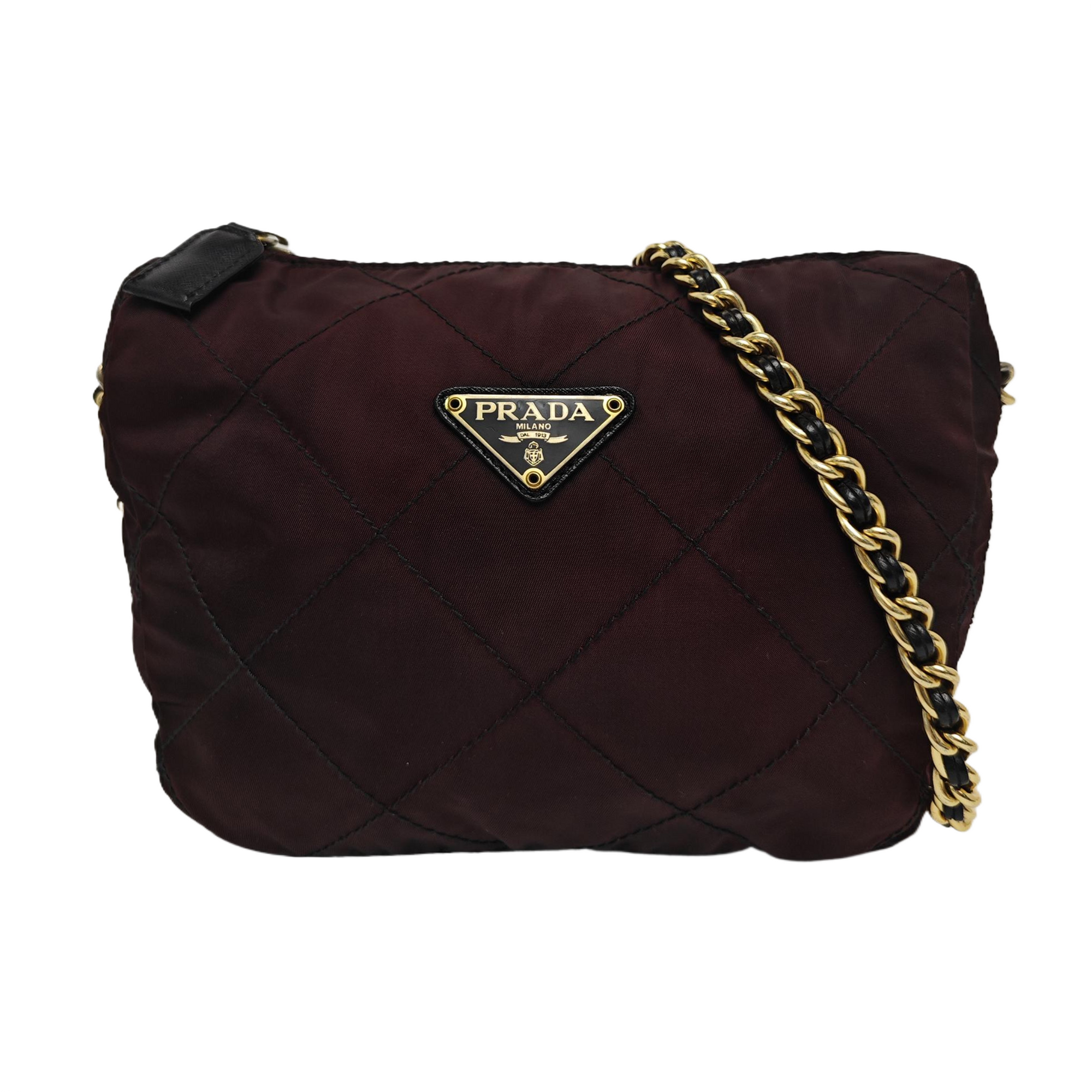 Quilted Nylon Shoulder Bag Brown