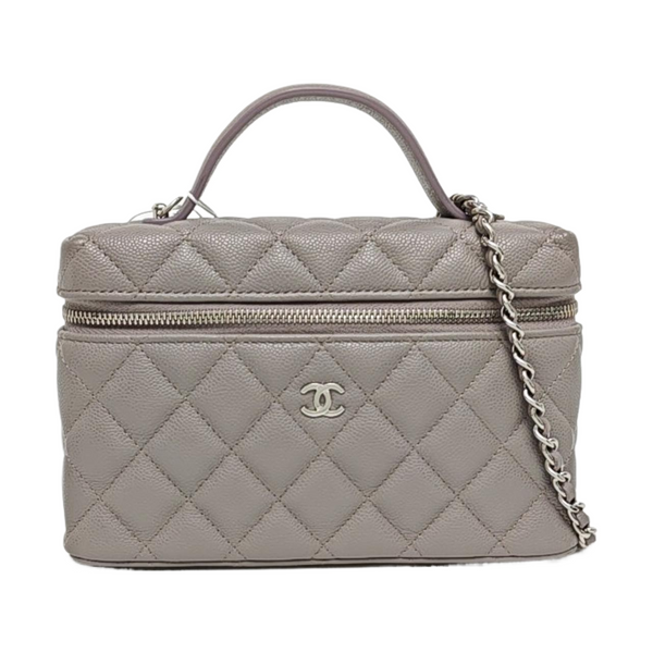 VANITY CASE Quilted Grained Calfskin Gray