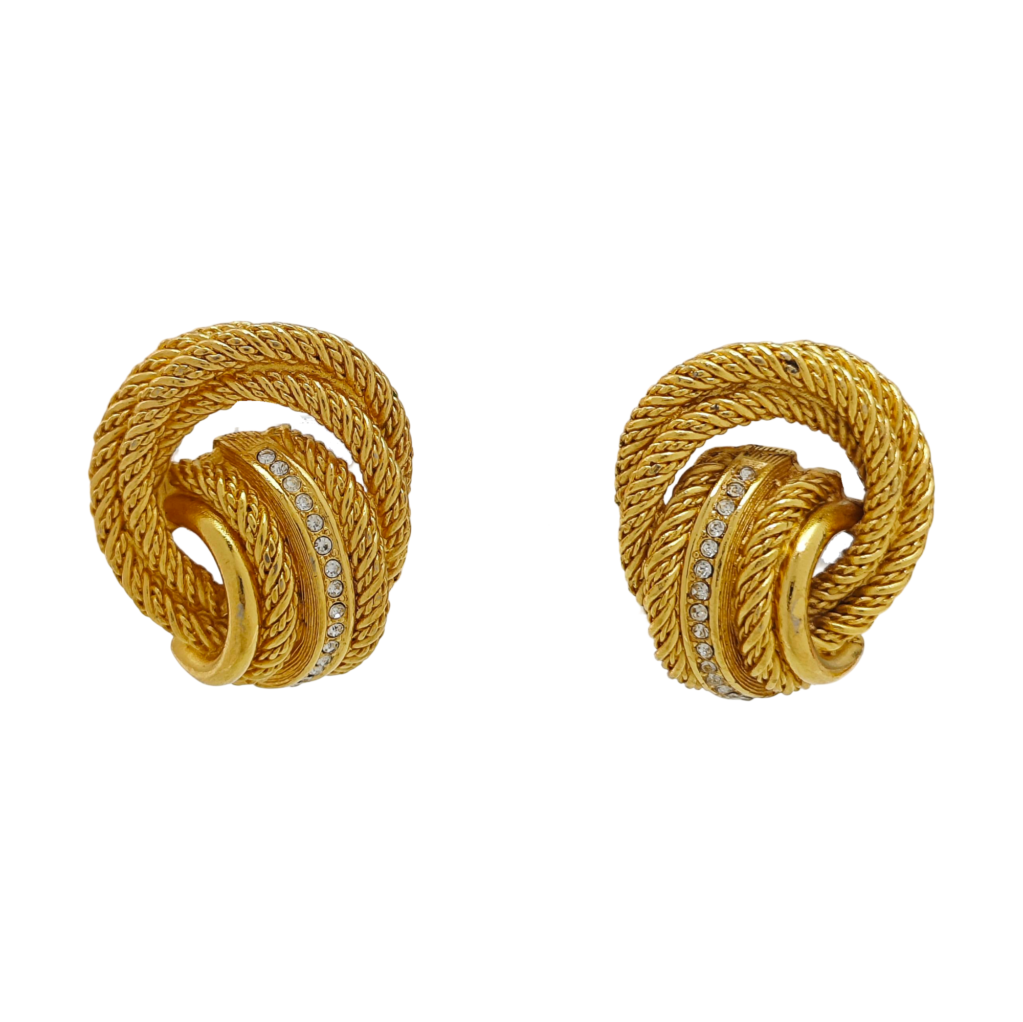 Twist Round Metal Gold Clip On Earrings