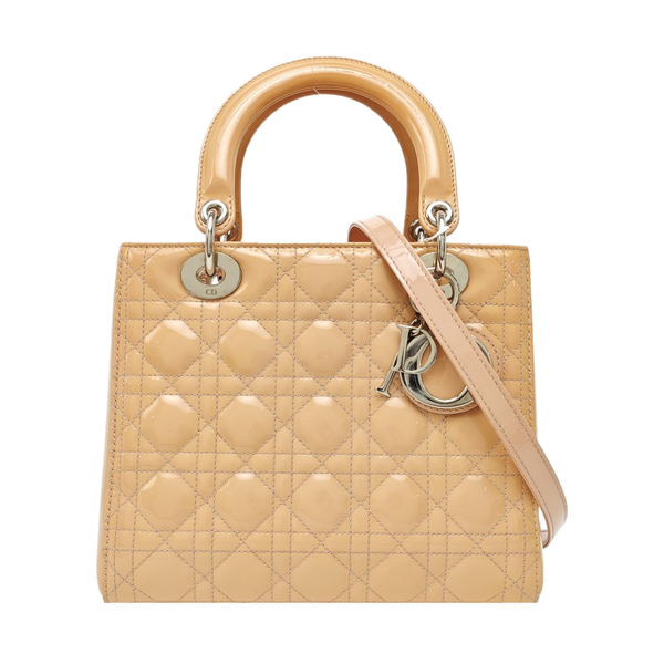 Lady Dior Medium Cannage Patent Leather Beige