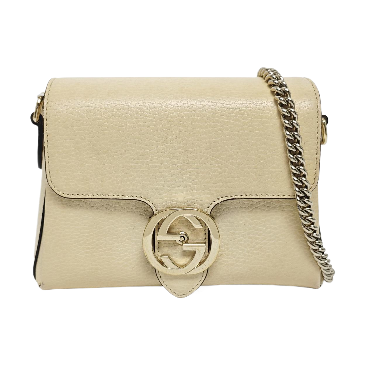 Piel de becerro mini con G entrelazada Beige
