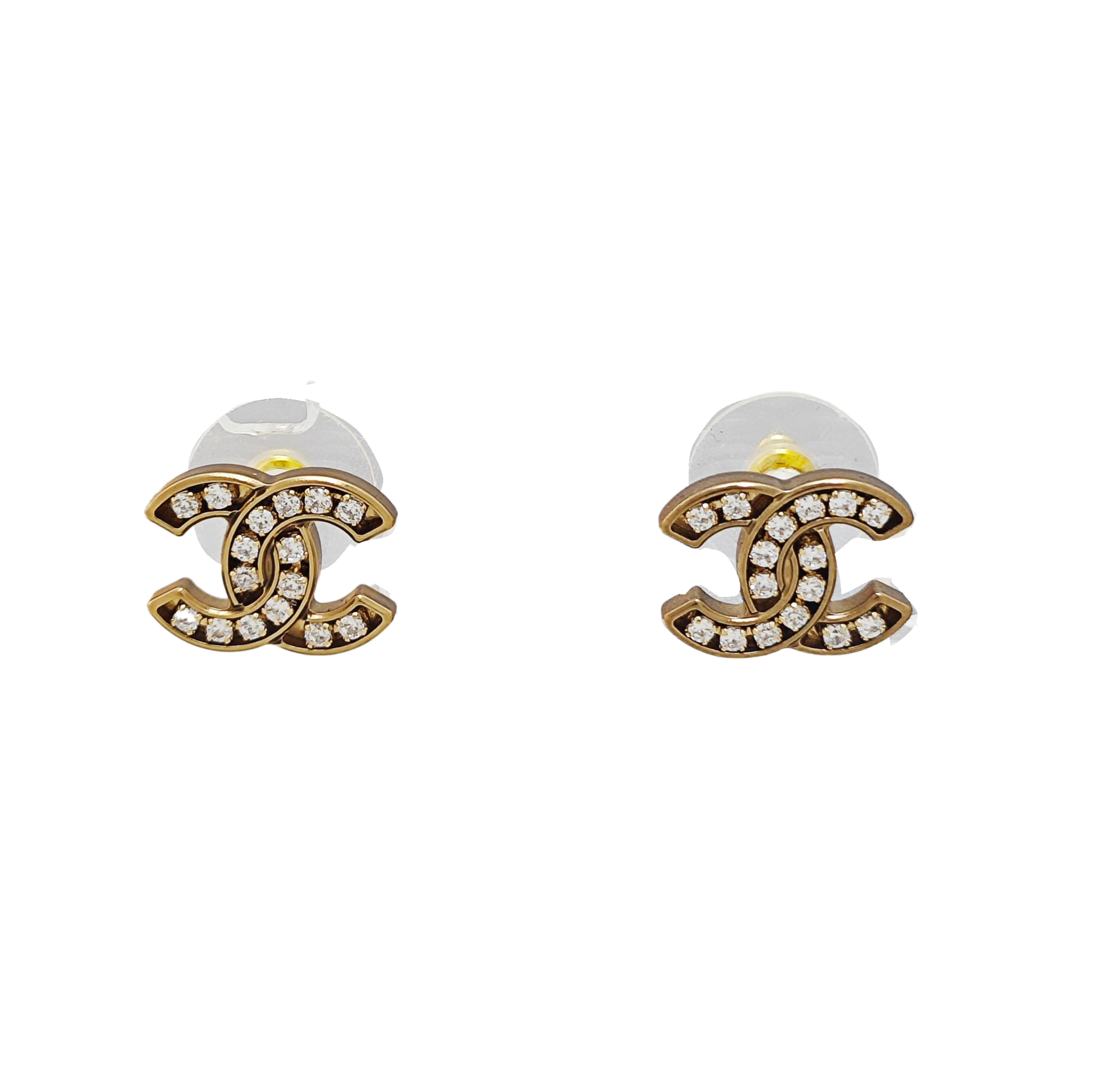 CC Logo Brass Gold Stud Earrings