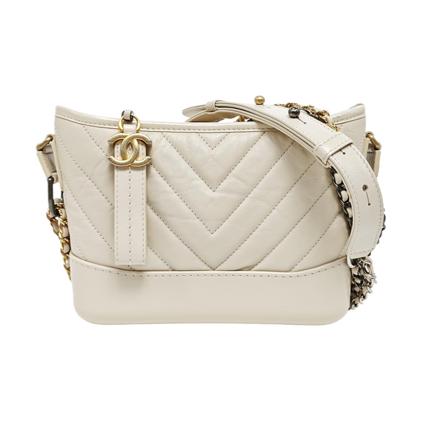 GABRIELLE Small Chevron Calfskin Beige