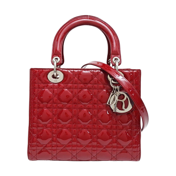 Lady Dior Medium Cannage Patent Leather Red