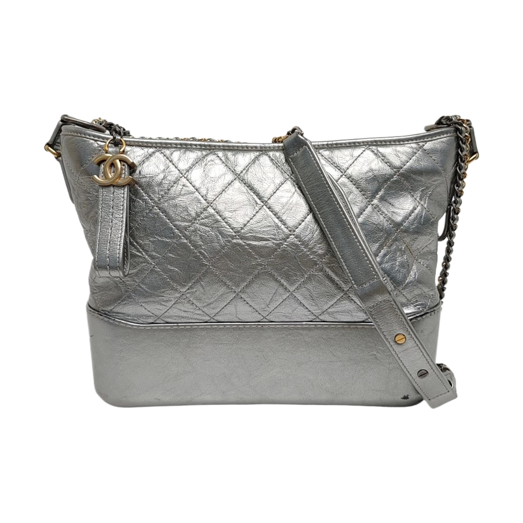 Authenticated pre-owned  GABRIELLE Medium Quilted Calfskin Silver - Shoulder Bag at Looply