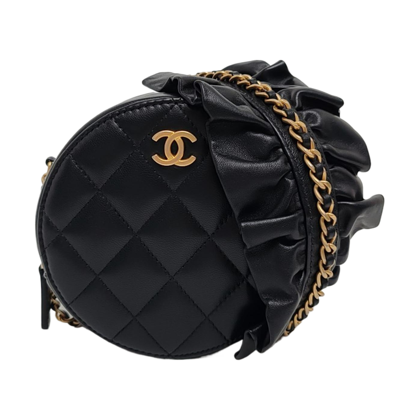 ROUND Quilted Lambskin Black