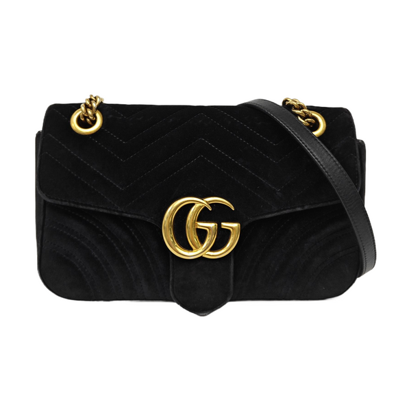 GG Marmont Medium Quilted Velvet Black