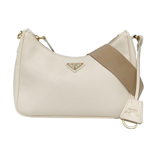 Authenticated pre-owned  Re-Edition2005 Saffiano Calfskin White - Crossbody Bag at Looply