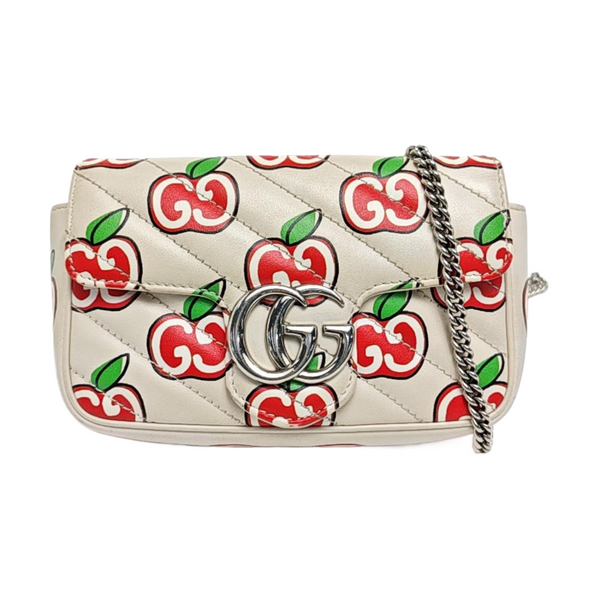 Authenticated pre-owned  GG Marmont Mini Quilted Calfskin White - Crossbody Bag at Looply