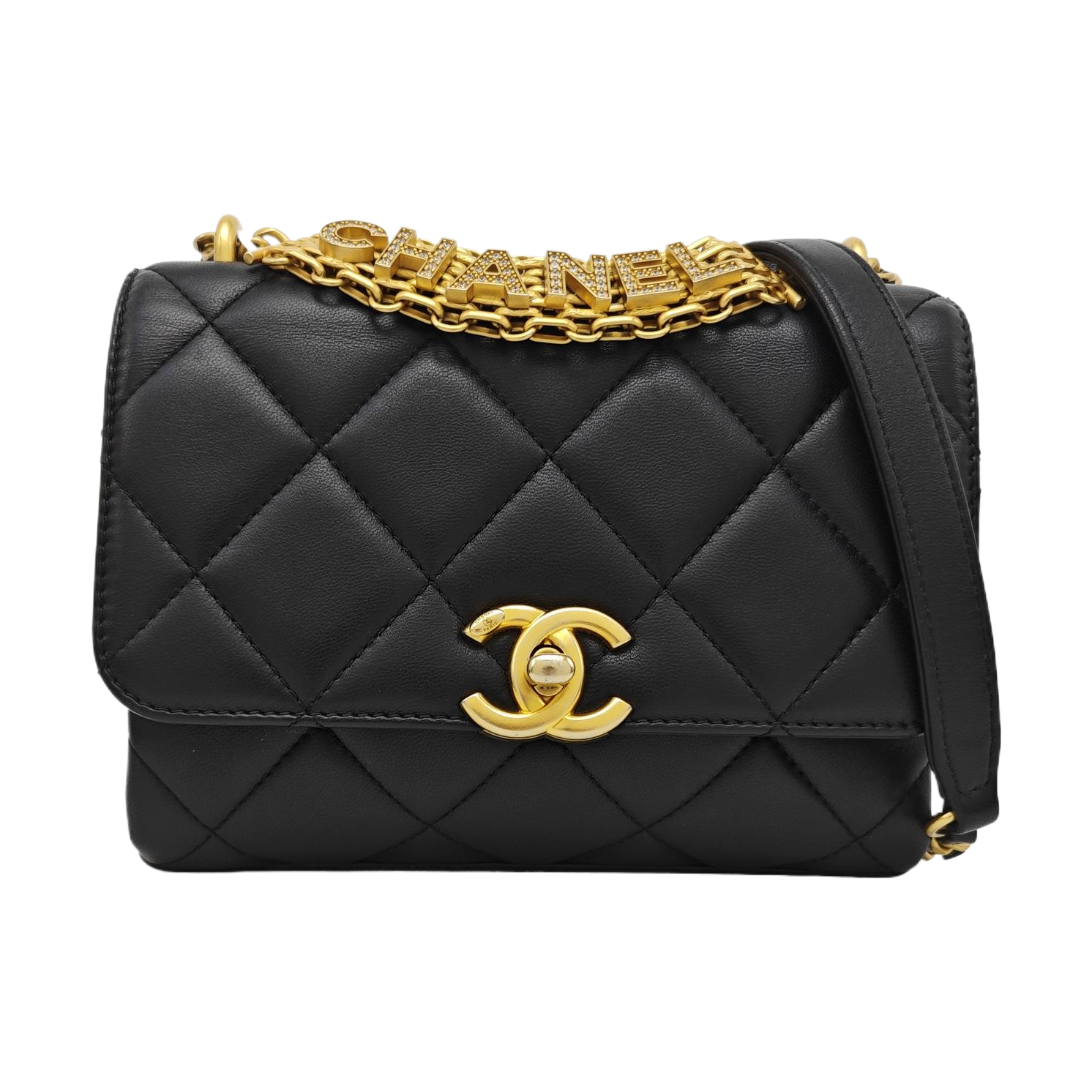 Quilted Lambskin Shoulder Bag Black