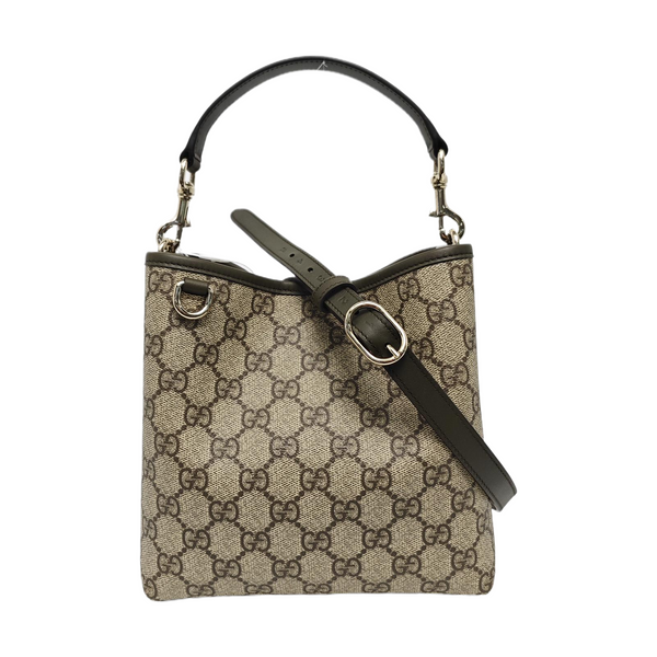 GG Emblem Small Monogram Coated Canvas Beige