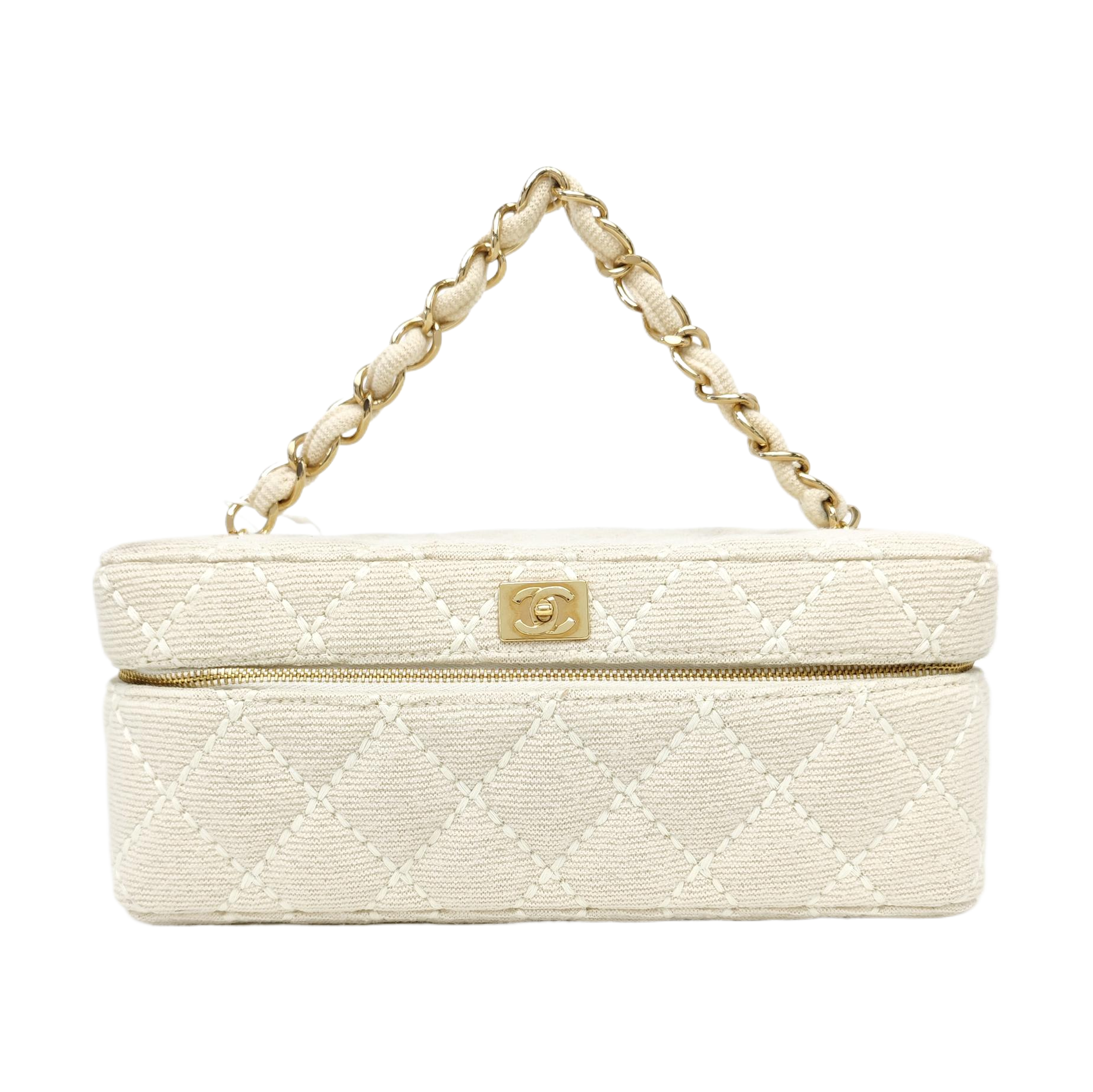 Quilted Fabric Top Handle Bag Beige
