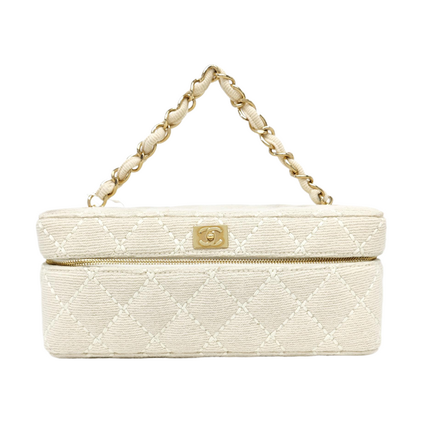 Quilted Fabric Top Handle Bag Beige