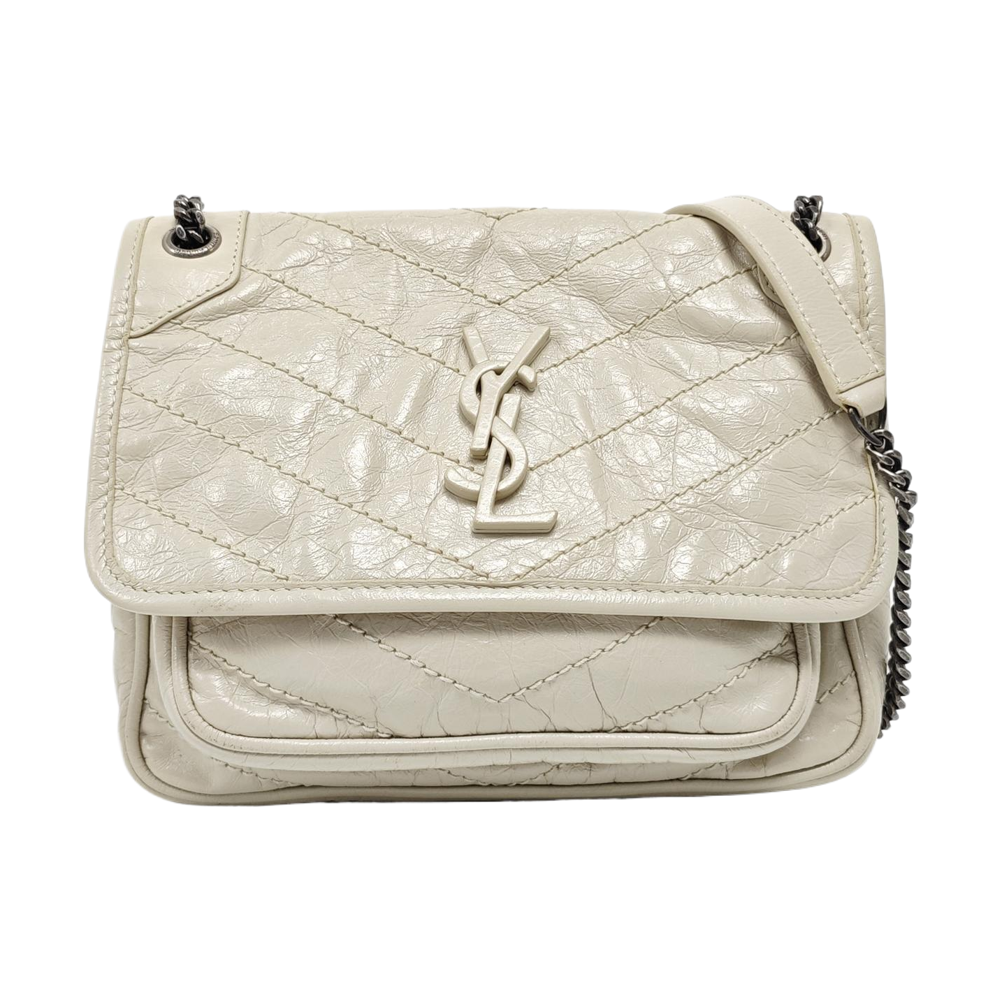 NIKI Small Chevron Calfskin White
