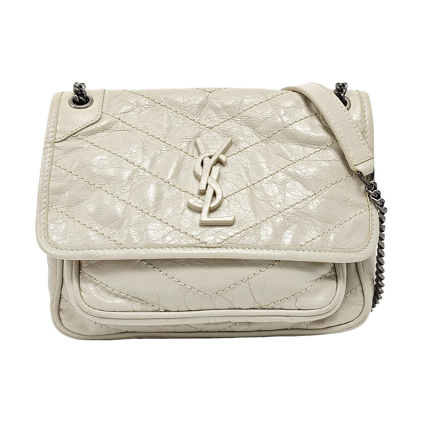 NIKI Small Chevron Calfskin White