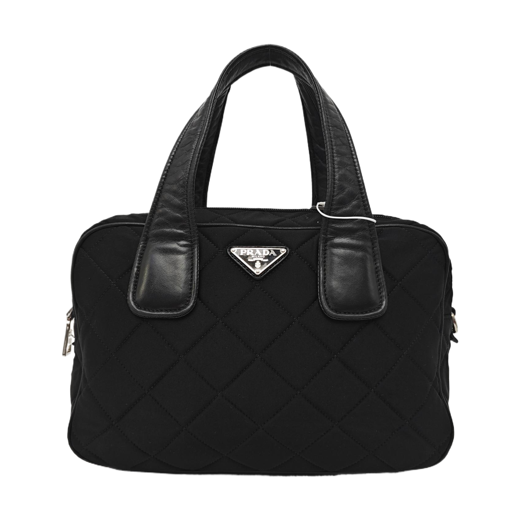 Quilted Fabric Top Handle Bag Black