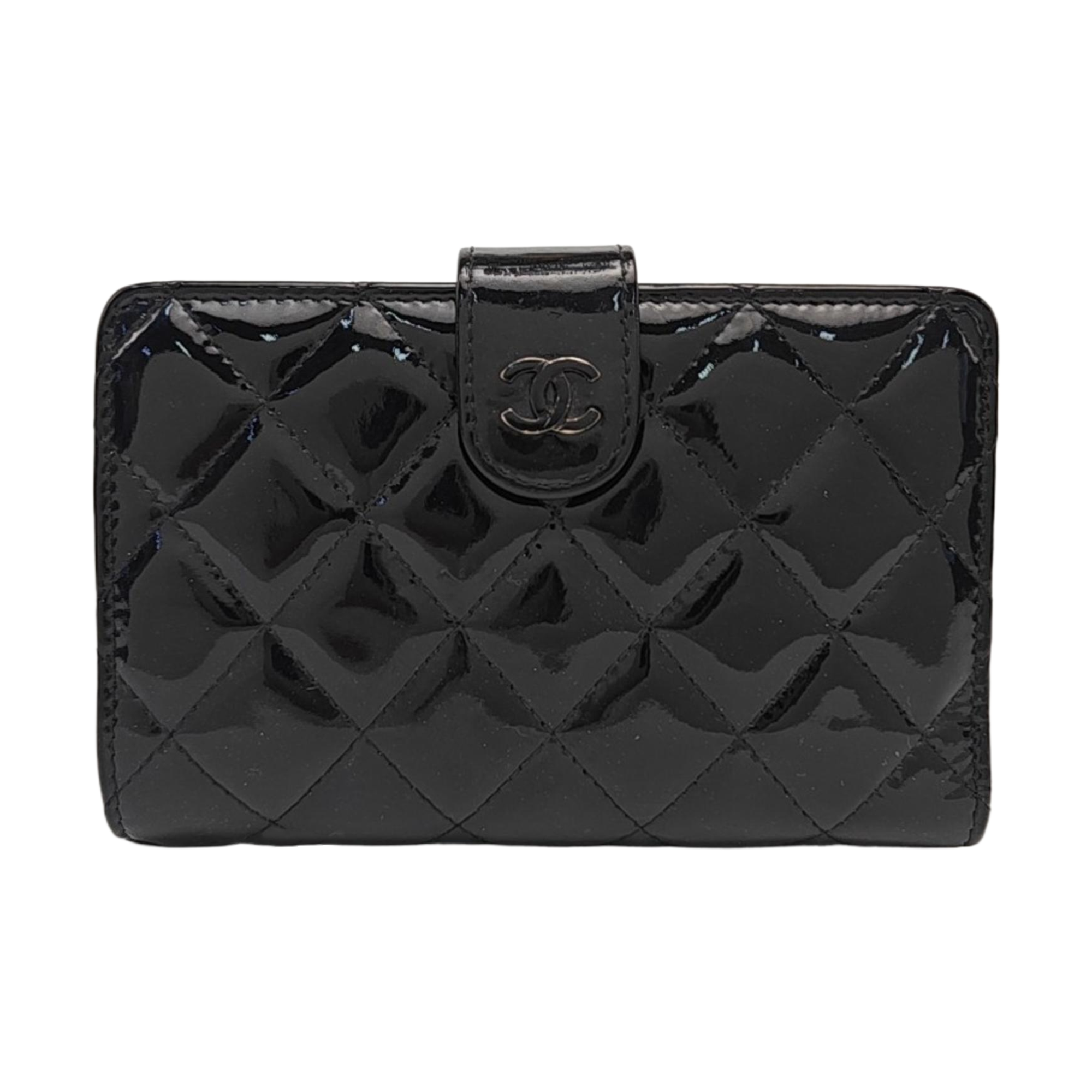 Quilted Patent Leather Wallet Black