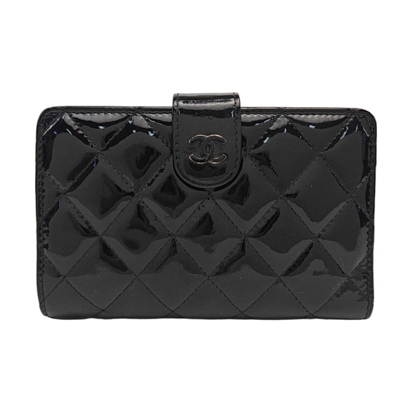 Quilted Patent Leather Wallet Black