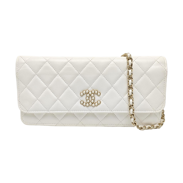 Quilted Lambskin Shoulder Bag White