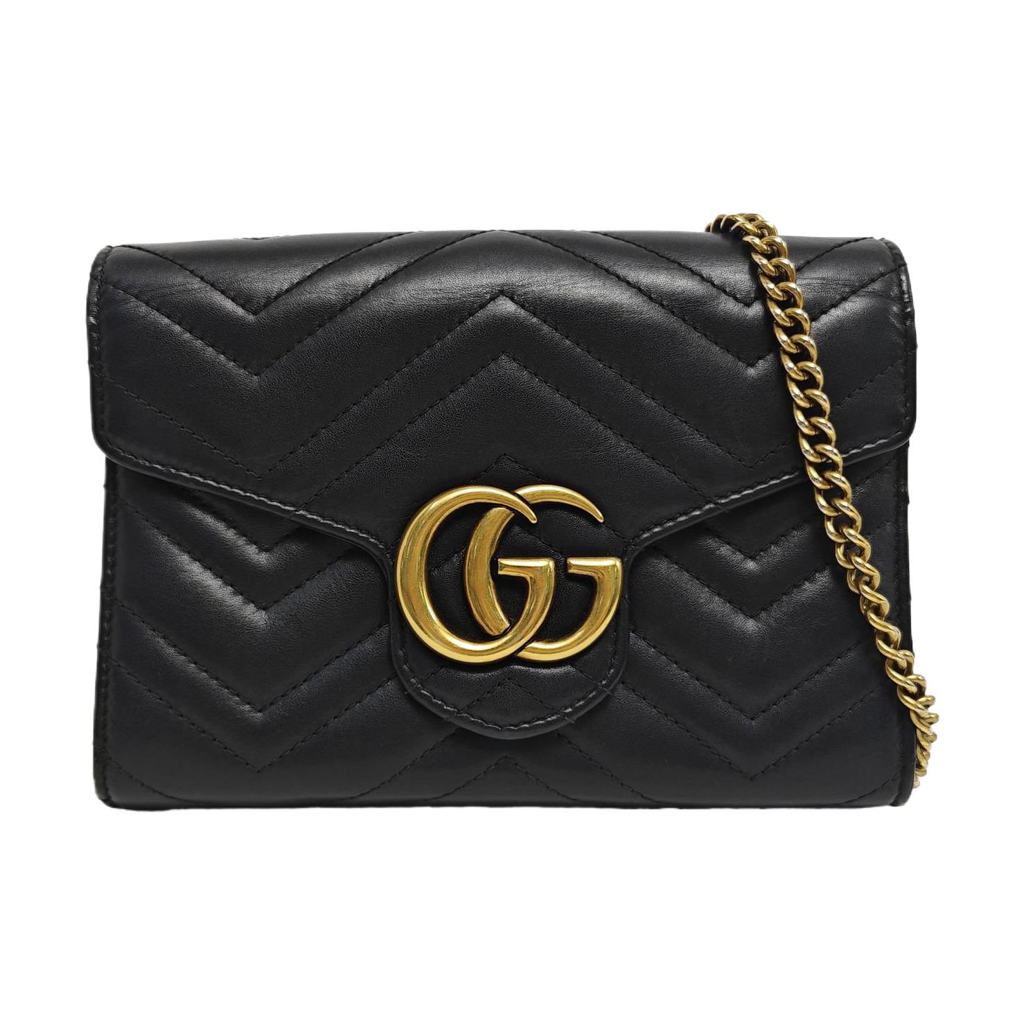 GG Marmont Mini Chevron Calfskin Black