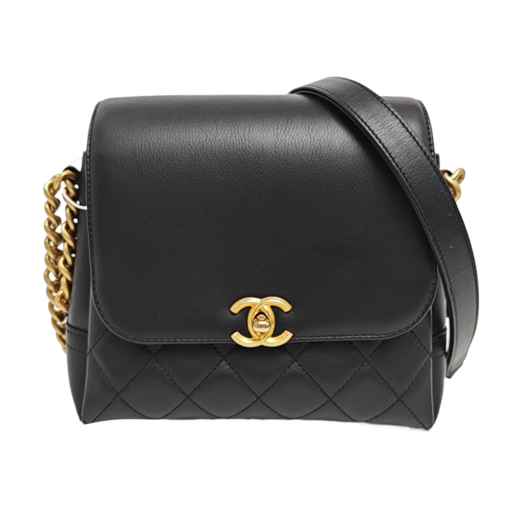 Quilted Calfskin Shoulder Bag Black