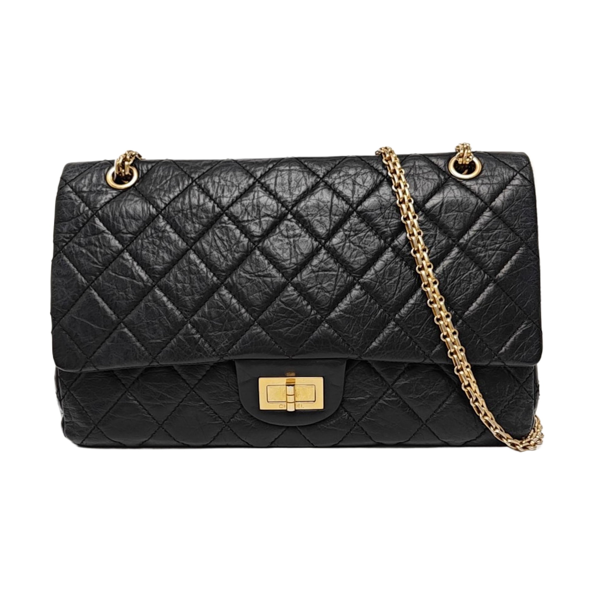 2.55 Maxi Quilted Waxed Cafskin Black