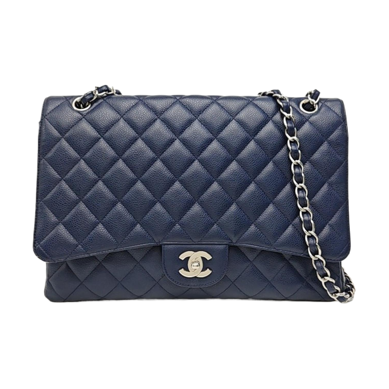 CLASSIC FLAP Jumbo Quilted Grained Calfskin Blue