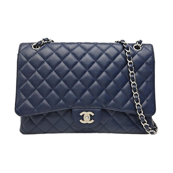 CLASSIC FLAP Jumbo Quilted Grained Calfskin Blue
