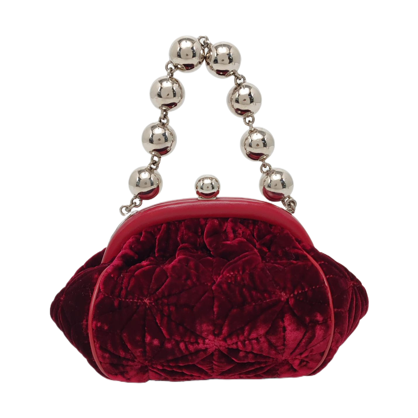 Quilted Fabric Top Handle Bag Red