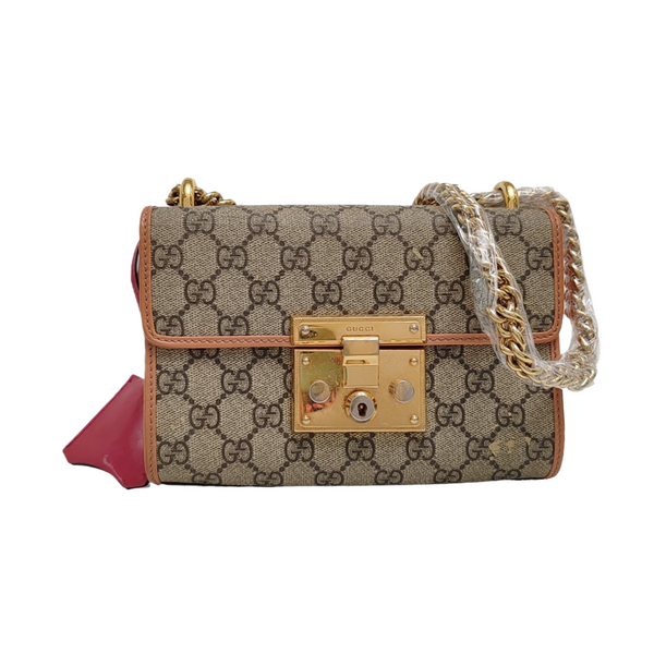 Candado pequeño Monogram lona revestida beige