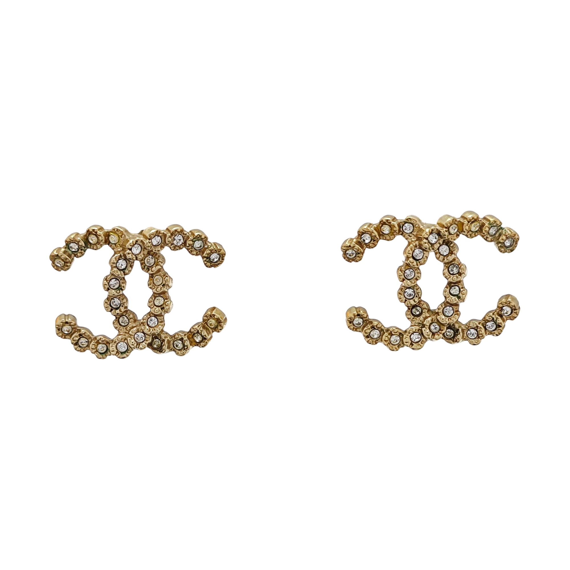 CC Logo Metal Gold Stud Earrings