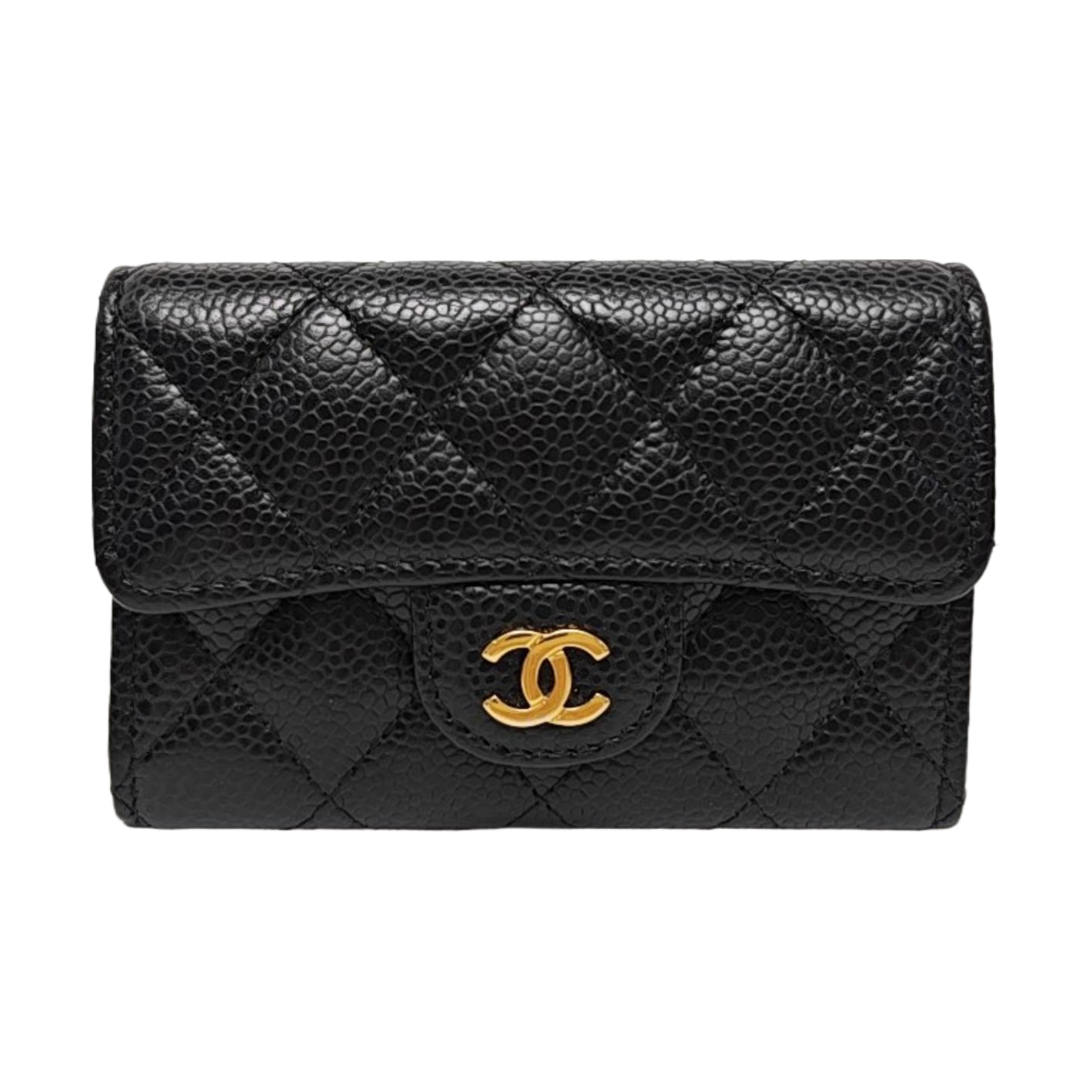 CLASSIC FLAP Quilted Grained Calfskin Black Card Holder