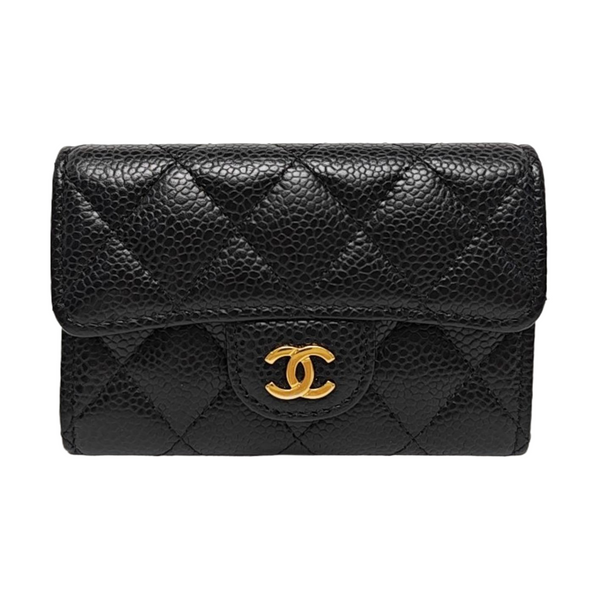 CLASSIC FLAP Quilted Grained Calfskin Black Card Holder