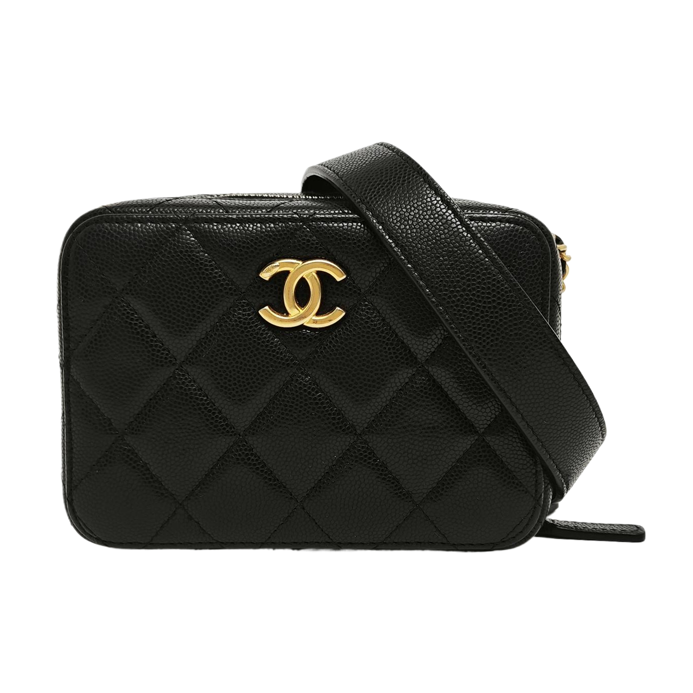 Quilted Grained Calfskin Shoulder Bag Black
