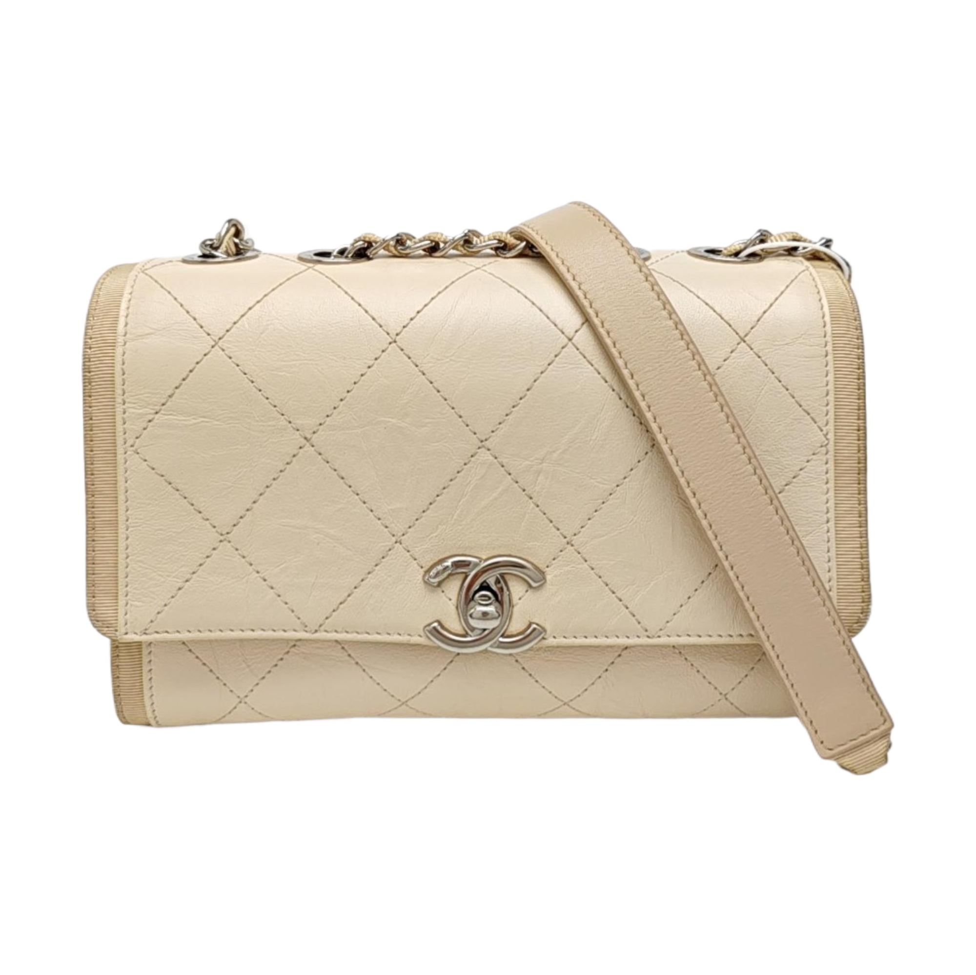 Quilted Calfskin Shoulder Bag Beige